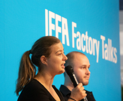 GFI Europe's Science and Technology Manager Seren Kell speaking at IFFA