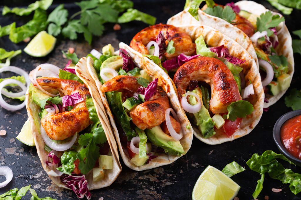 Trend 5: plant-based prawn tacos, an example of products available in the growing plant-based seafood sector.